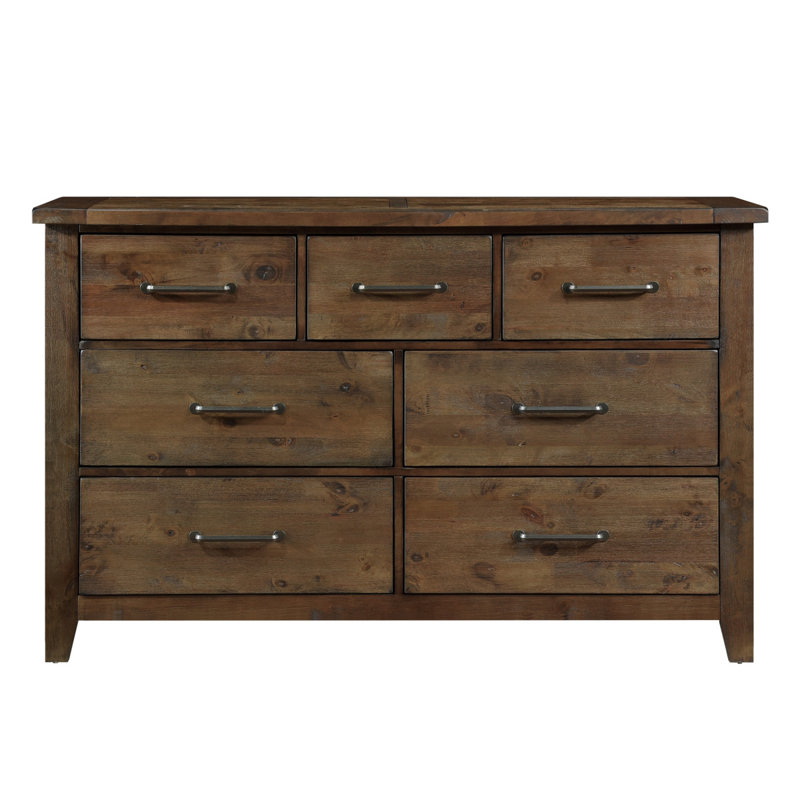 Classic Dresser 1pc Solid Rubberwood 7 Drawers Transitional Design Bedroom Furniture Rustic Look
