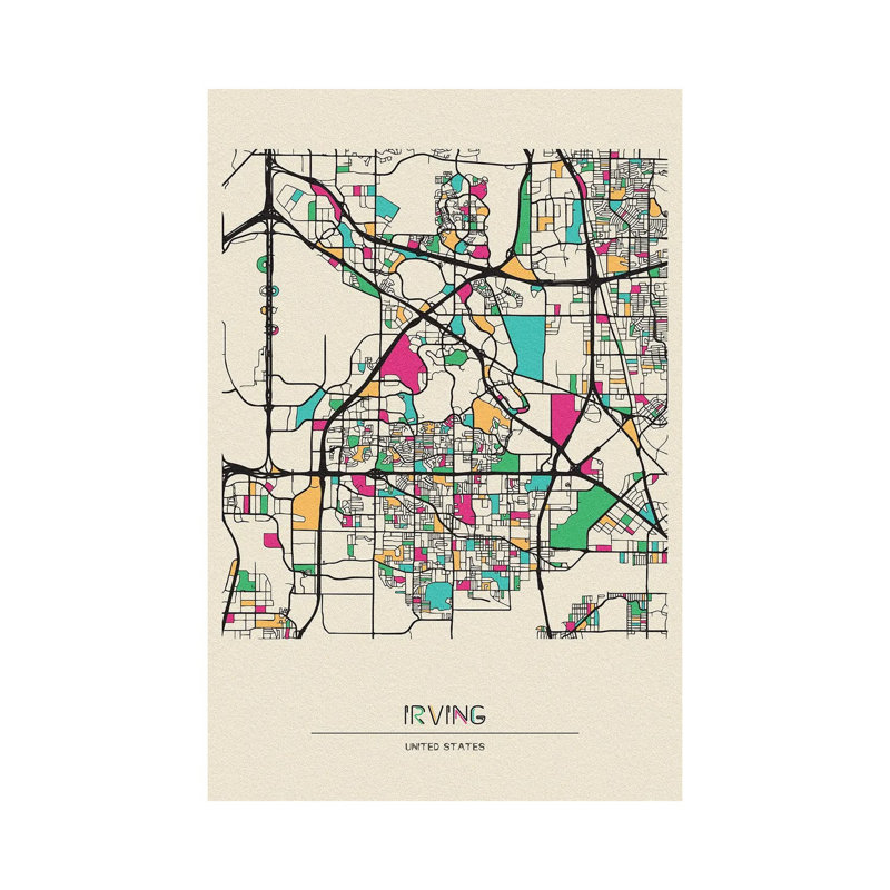 Irving, Texas Map by Ayse Deniz Akerman - Wrapped Canvas Gallery-Wrapped Canvas Giclée, 101.6 cm H x 66.04 cm W x 1.91 cm D