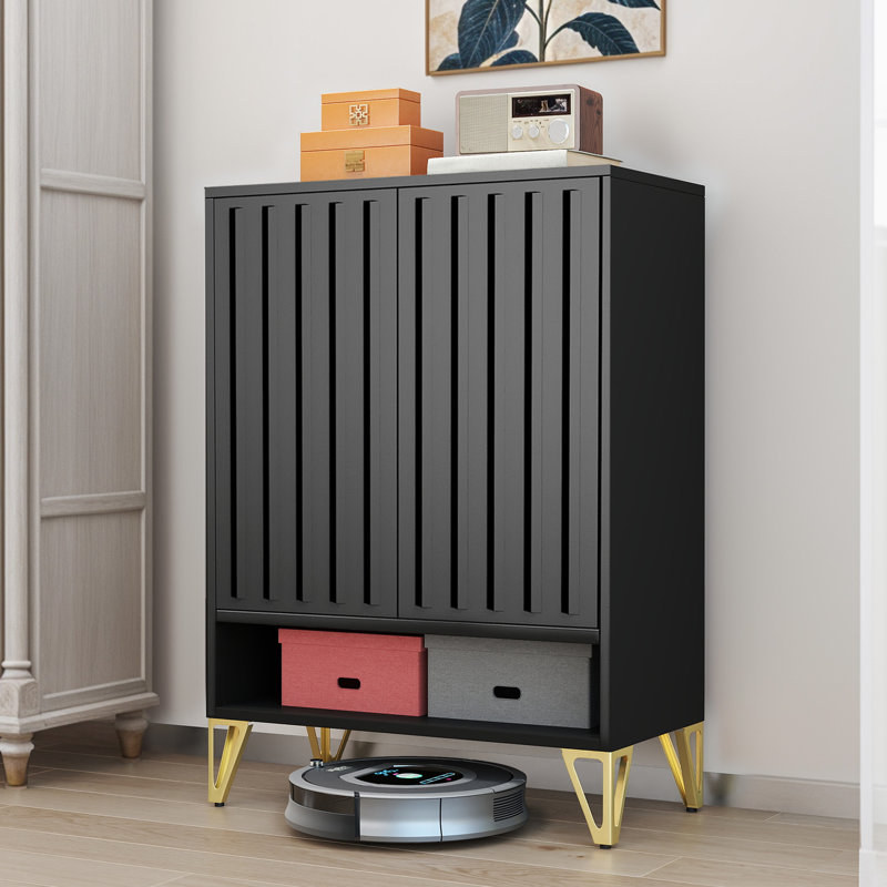  Armoire de rangement à chaussures à 5 niveaux avec tablettes et portes réglables, Noir