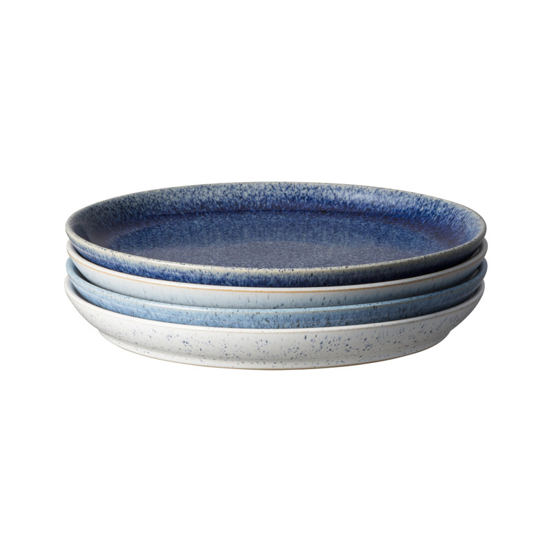 Handcrafted Blue Ceramic Coupe Dinner Plates Set of Four