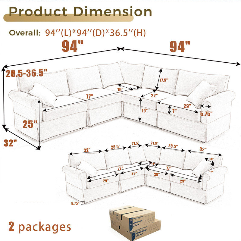 94" Modular Sectional Corner Sofa,L-Shaped Upholstered Couch with 2 Throw Pillow (Note: Sponge compression requires repeated tapping to rebound)
