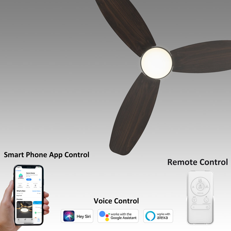 52" Smart DC Motor Ceiling Fan with a LED light and Remote control, Gray Walnut