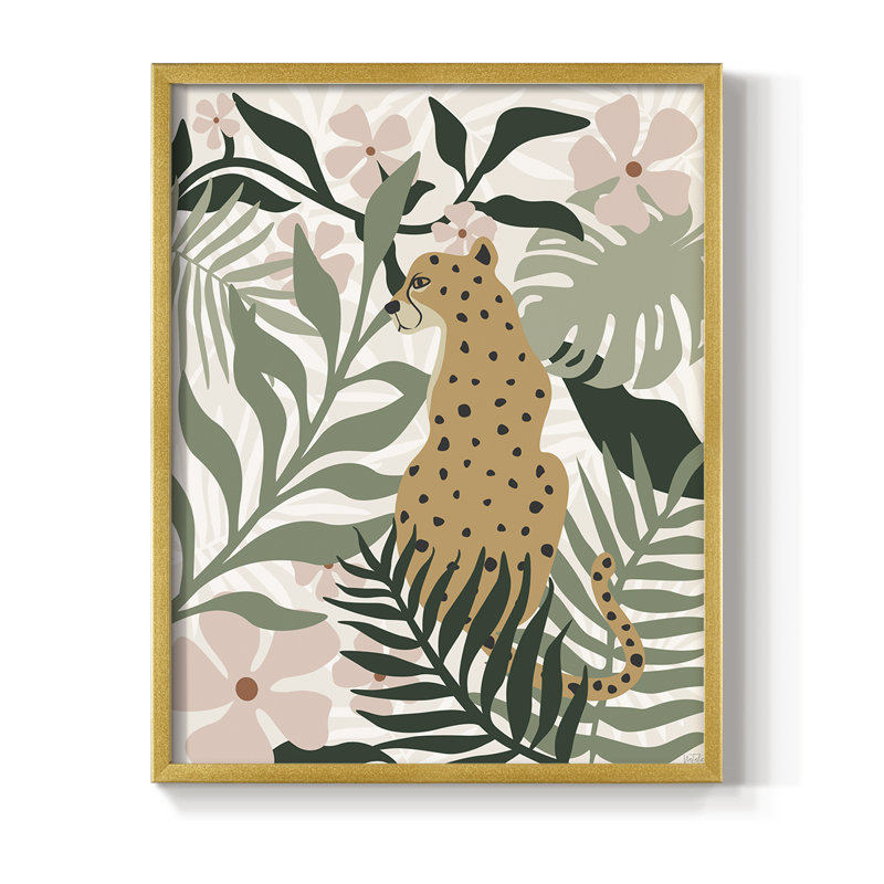 Jungle Cat II Framed Print - Solid Wood, 21" H x 17" W, Gold