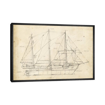 Sailboat Blueprint II by Ethan Harper - Floater Frame Print on Canvas