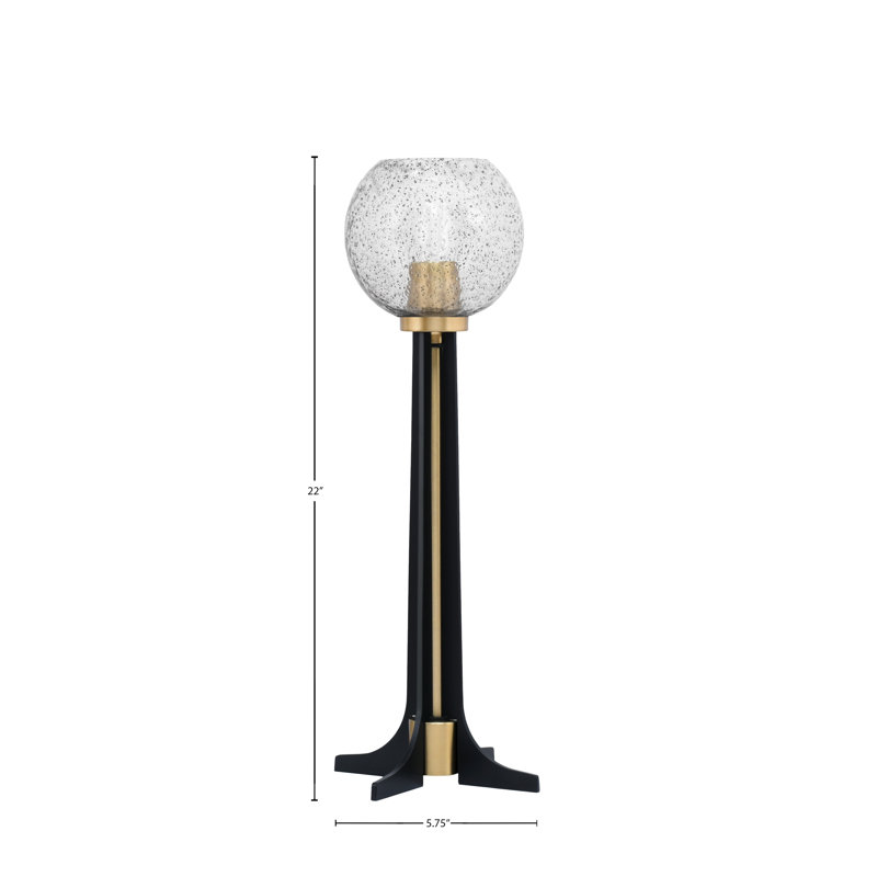 Lampe d'appoint Kawli avec verre à bulles de 5,75 po, Noir mat / laiton nouvel âge, Fumée