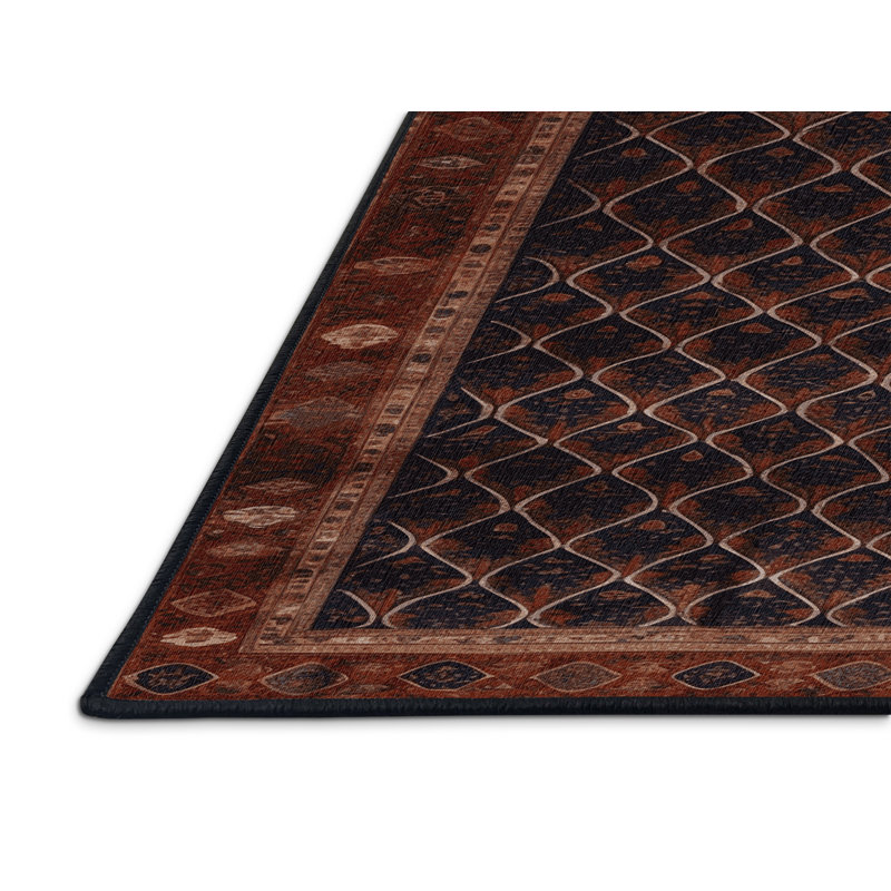 Tapis art déco brun lavable à la machine, Carré 4 pi