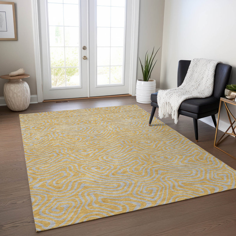 Gold Flat Woven Synthetic Washable Rectangular Rug 2'6" x 3'10"