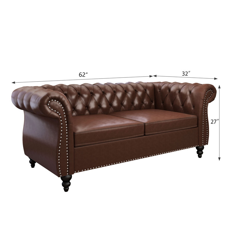 62'' Faux Leather Loveseat, Brown