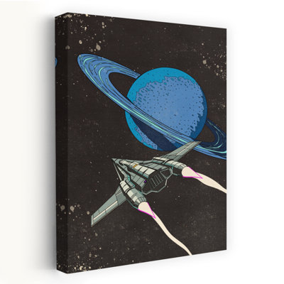 Exploring Ringed Planet Retro Abstract Landscape Nature Wall Art Print
