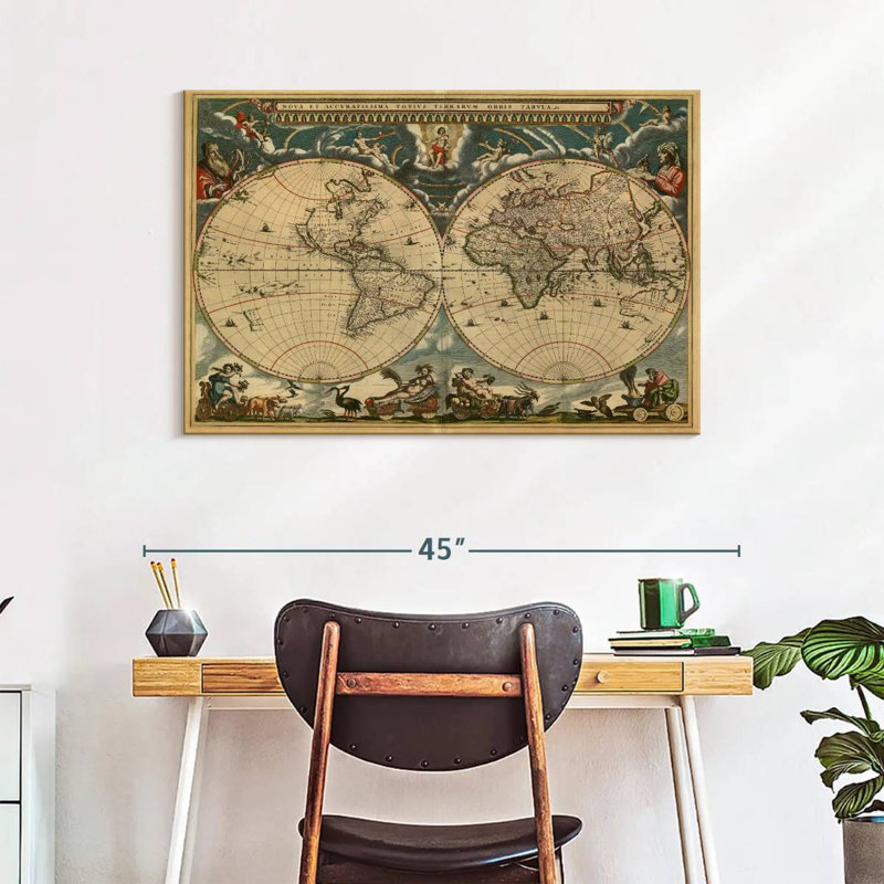 Aliaz 1600s World Map, 26" H x 39" W