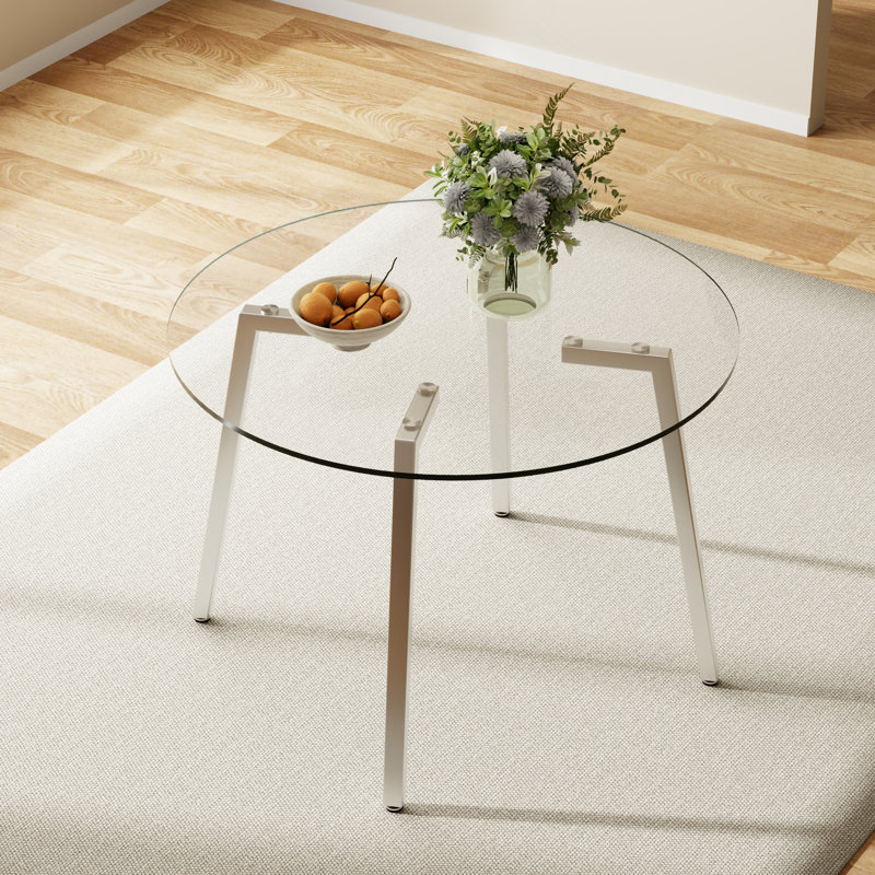 Table de salle à manger ronde moderne avec plateau en verre et pieds en métal robustes - facile à nettoyer et rapide à assembler