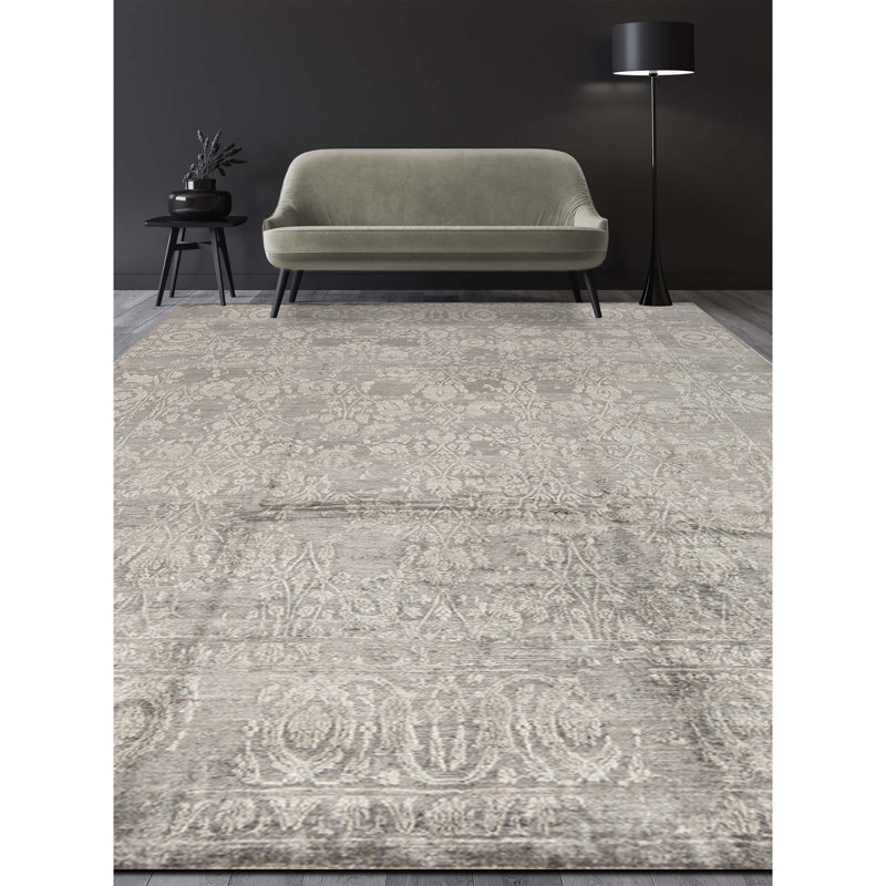 Neo Villa Floral Area Rug in Dark Gray, Rectangle 9' x 11'11"