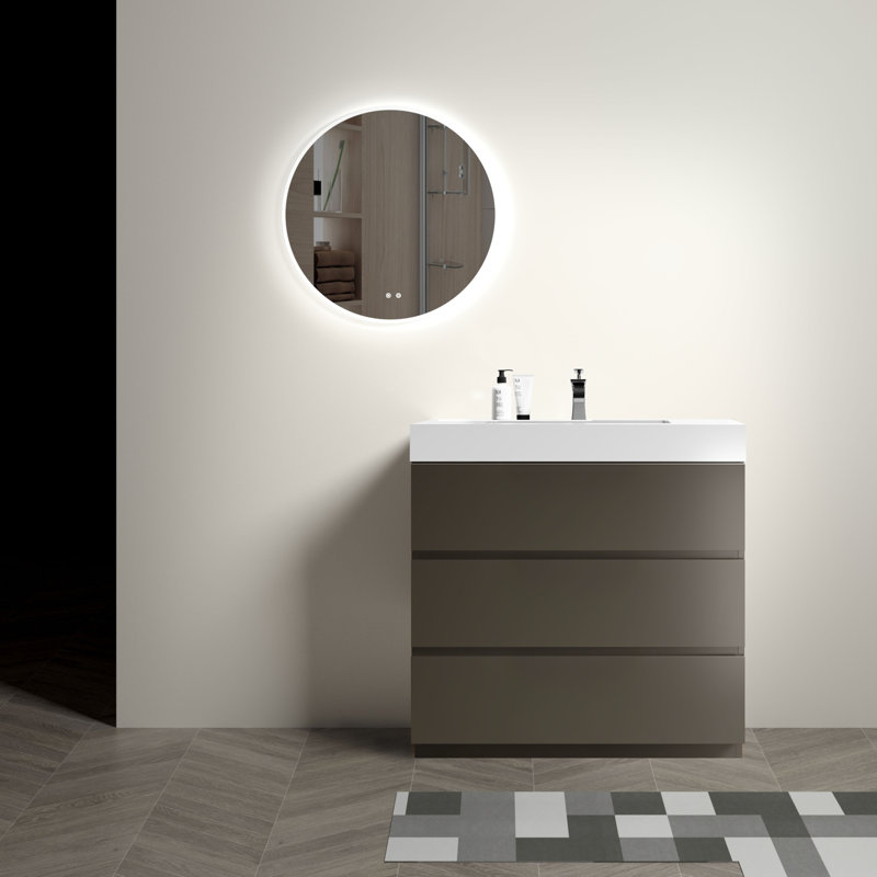 36" Bathroom Vanity Gray - Modern & Practical. Large Storage, Sleek Finish. Silent Smooth. White Sink Basin. Pre-Assembled Design. Max Ergonomic