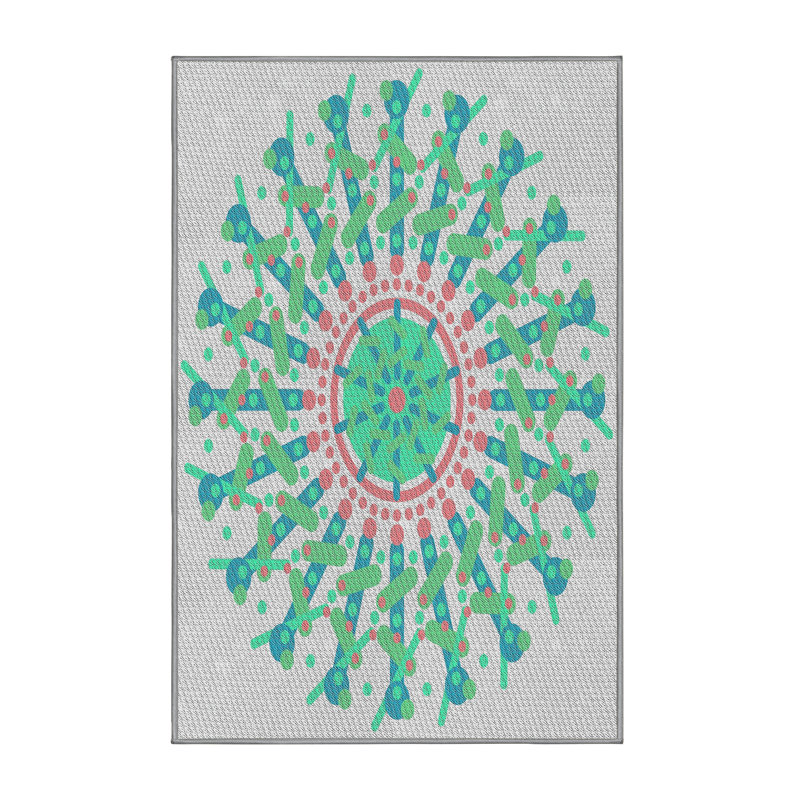 Laine tissée à la main orientale en laine et polyester vert/rouge/gris Tapis décoratif, Rectangle 5 pi x 7 pi