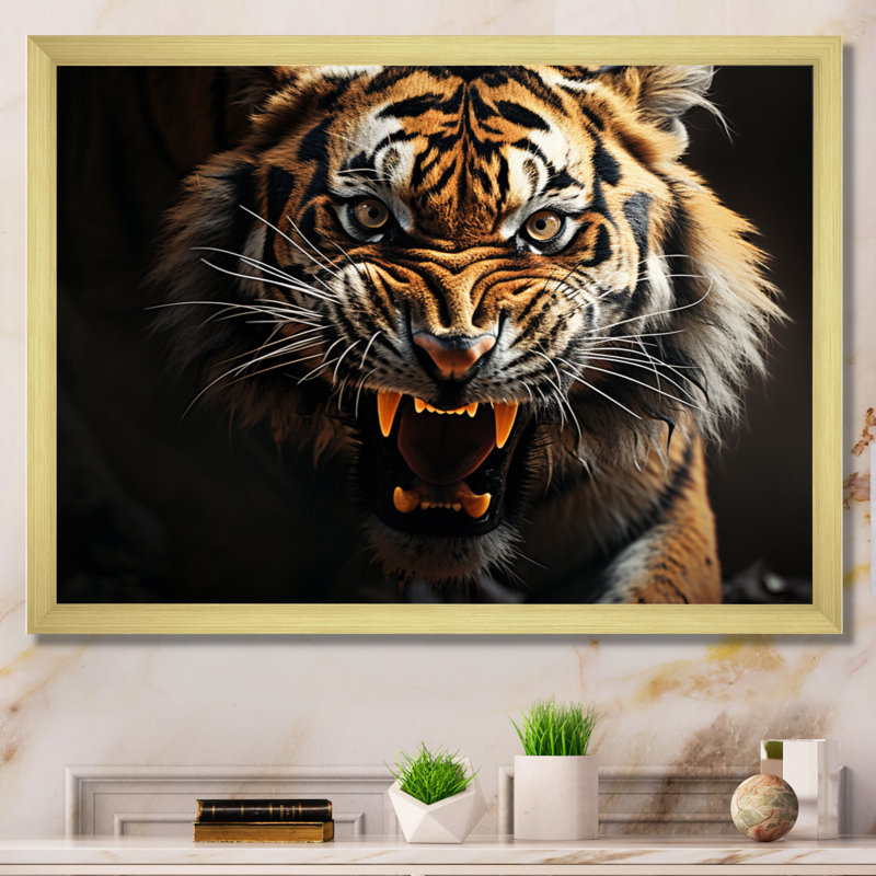 «Tiger Roaring Majesty», reproduction sur toile, H 16 po x l 32 po x P 1 po, Encadrement doré