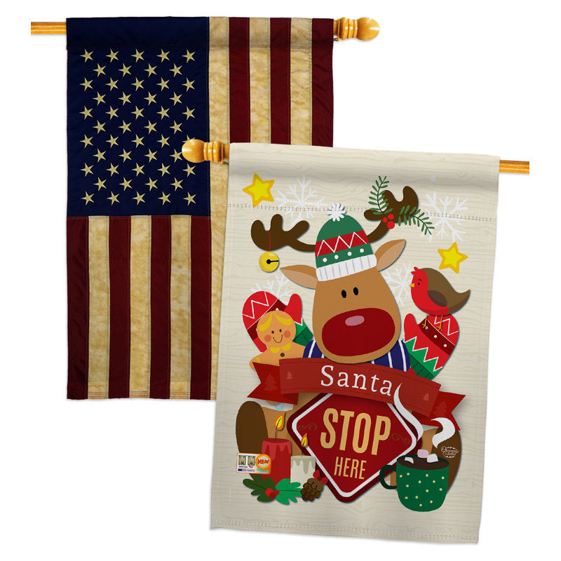 Drapeau de maison en polyester 40 x 28 po Santa Stop Here