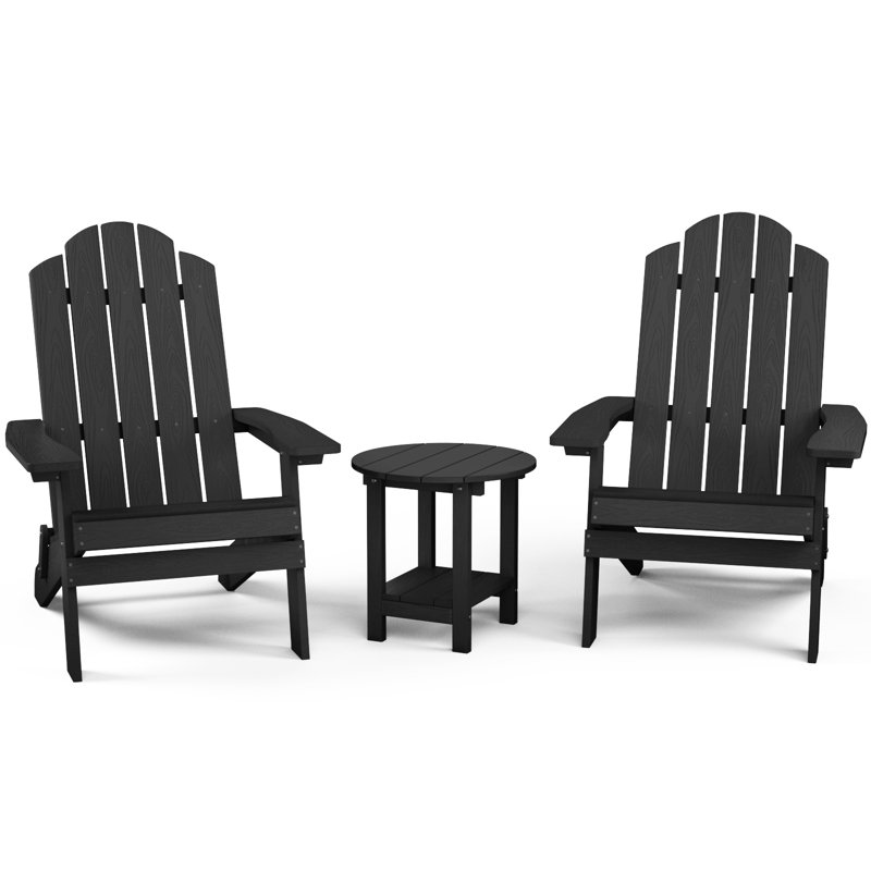 Chaise Adirondack pliante en plastique avec table Bowlus, Noir