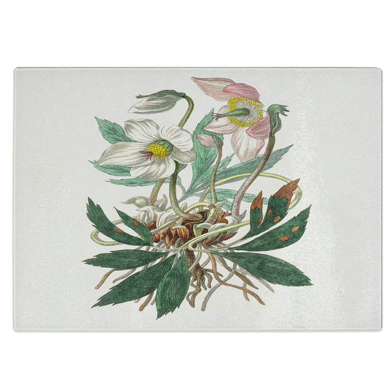 Tempered Glass Christmas Rose Illustration Chopping Board, 39 cm W x 28.5 cm L