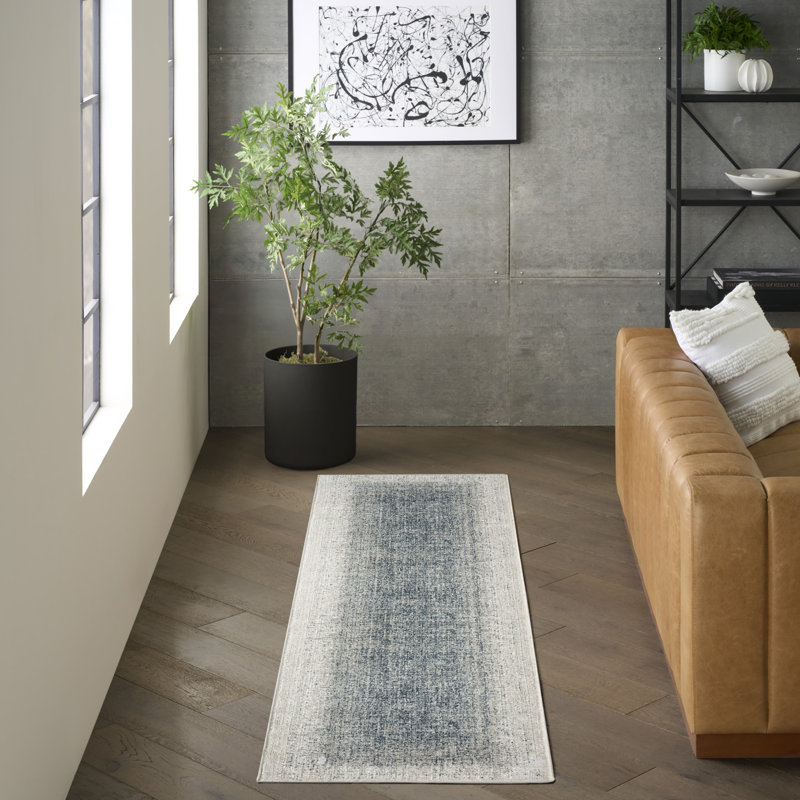 DKNY Grand Street Ivory Blue Modern Indoor Rug, Runner 2'2" x 10'
