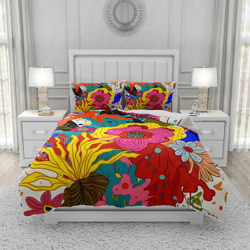 Floral Duvet Cover, King Duvet Cover + 2 King Shams