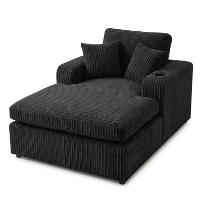 Canapé-lit de sol sans os, fauteuil-lit en velours côtelé avec porte-gobelet, 105 x 155 x 83,5 cm, noir