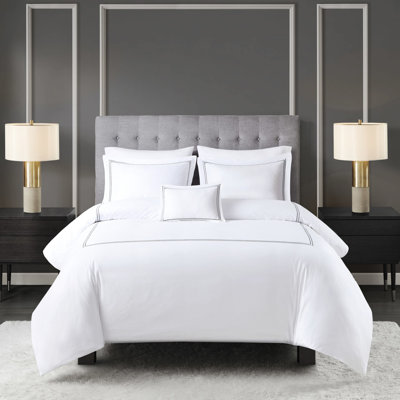 Édredon en coton 500Tc, motif brodé élégant, insert, housse de couette amovible avec fermeture à glissière et bandes de sommeil doubles, fermeture à glissière,