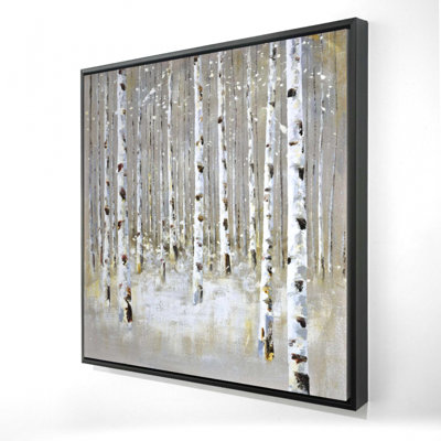 «Birch Forest» par Winter - décor de toile beige encadré neige