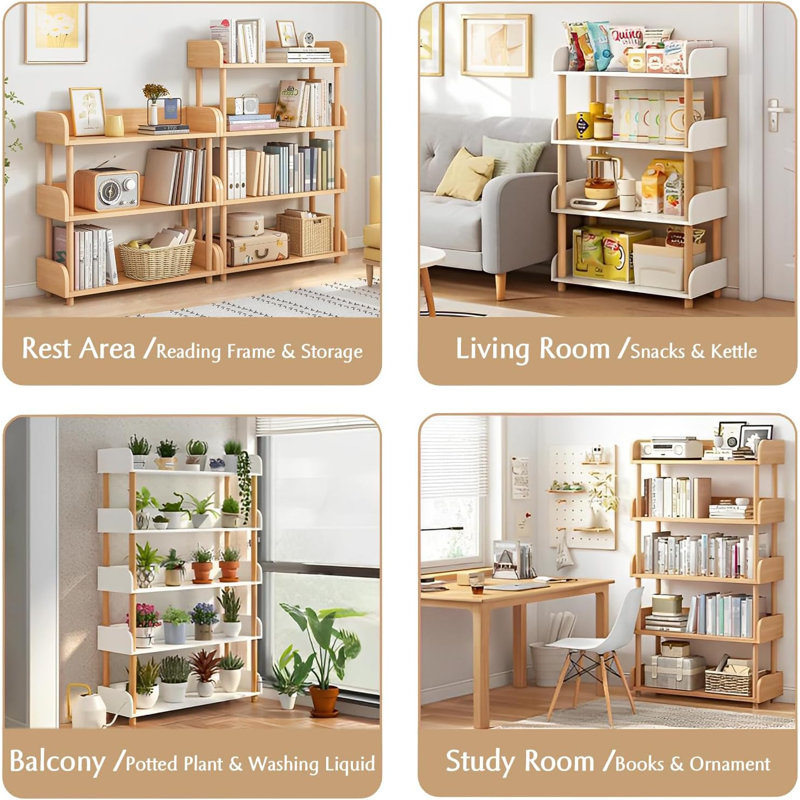 Oak 4-Tier Light Brown Manufactured Wood Open Bookcase