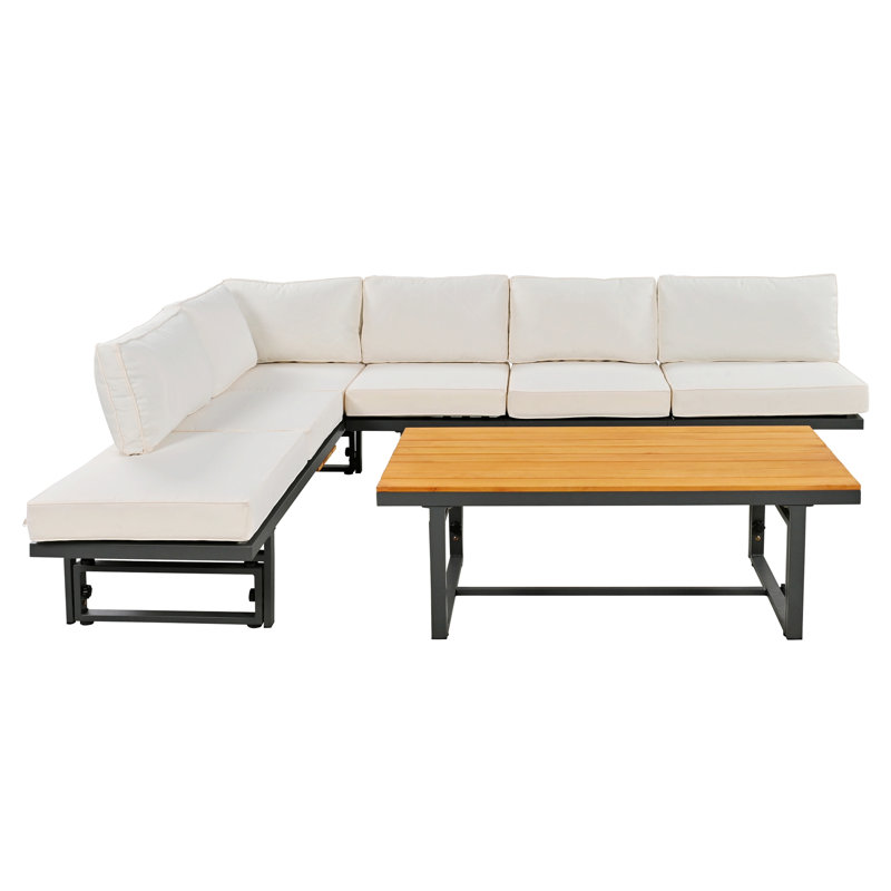 Ensemble de canapé modulaire d'extérieur de haute qualité avec sièges et table basse, Ivoire
