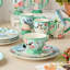 Service de table 16 pièces Flora, service pour 4 personnes - Comprend des assiettes à dîner, des assiettes à dessert, des tasses à piédestal et des bols à crème glacée piédestal avec des motifs floraux inspirés de la nature