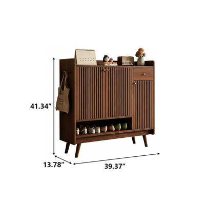 Meuble à chaussures d'entrée en bois massif à lattes brunes, 120 cm (47,24 po), en panneaux écologiques