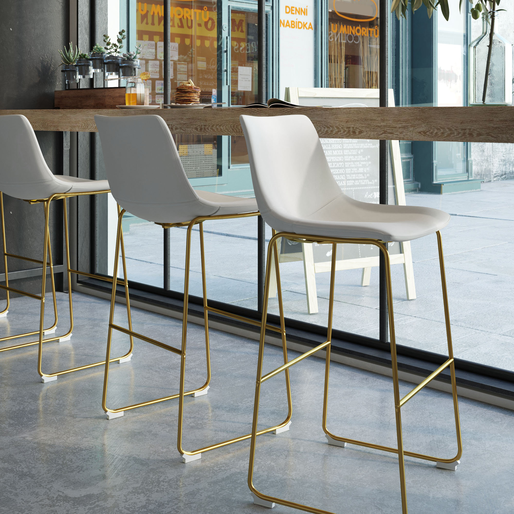 Nia Vegan Leather Bar & Counter Stool, Bar Stool (29" Seat Height), Gold, Vintage Cream