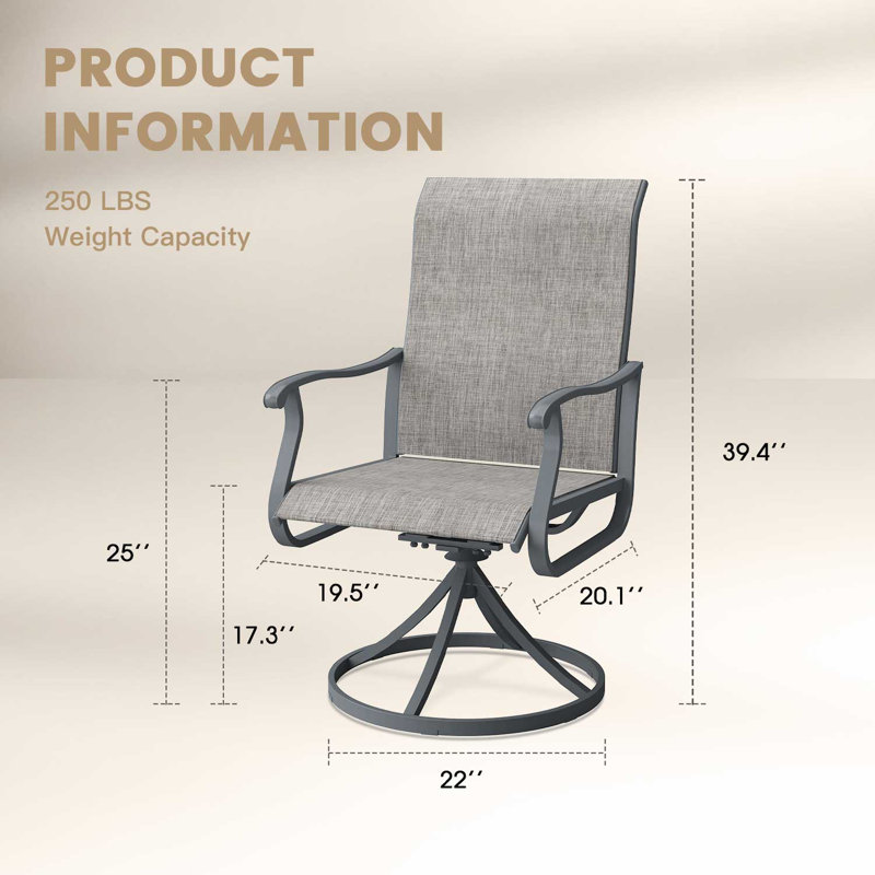 Fauteuils d'extérieur pivotants, Coussin gris / cadre gris