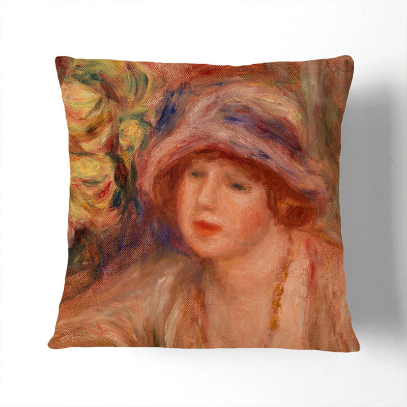 Woman Leaning Square Throw Cushion, 40cm H x 40cm W x 15cm D, White