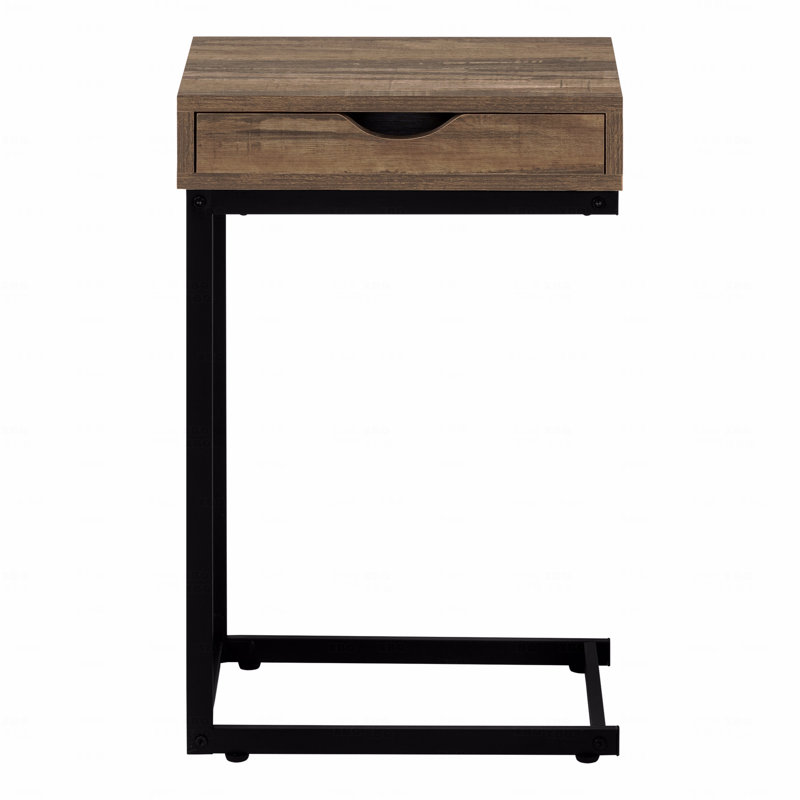 Table d'appoint, en forme de C, bout, côté, collation, tiroir de rangement, stratifié, métal, contemporain, moderne, Noir
