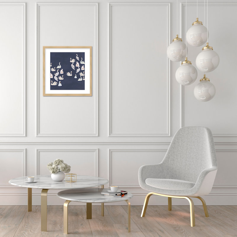 Nature Inspired Modern Ensemble: Swan Serenade, 24" H x 24" W, Tan, Framed Matted Print