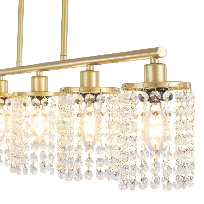 Kamaren 5 - Light 36" Wide Kitchen Island Pendant with Crystal Accents, Spray Gold