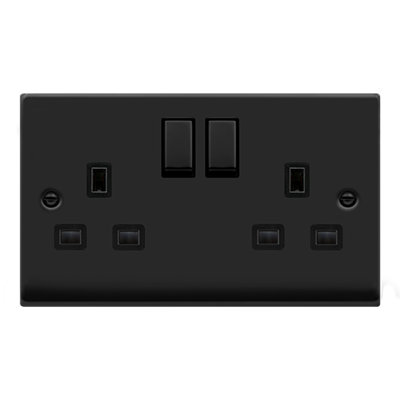 Matt Black 2 Gang 13A DP Ingot Twin Double Switched Plug Socket