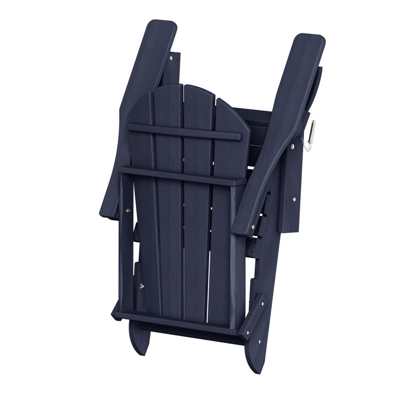 Chaise de patio pliable Mallette Adirondack en bois PEHD avec porte-gobelet, Bleu marine foncé