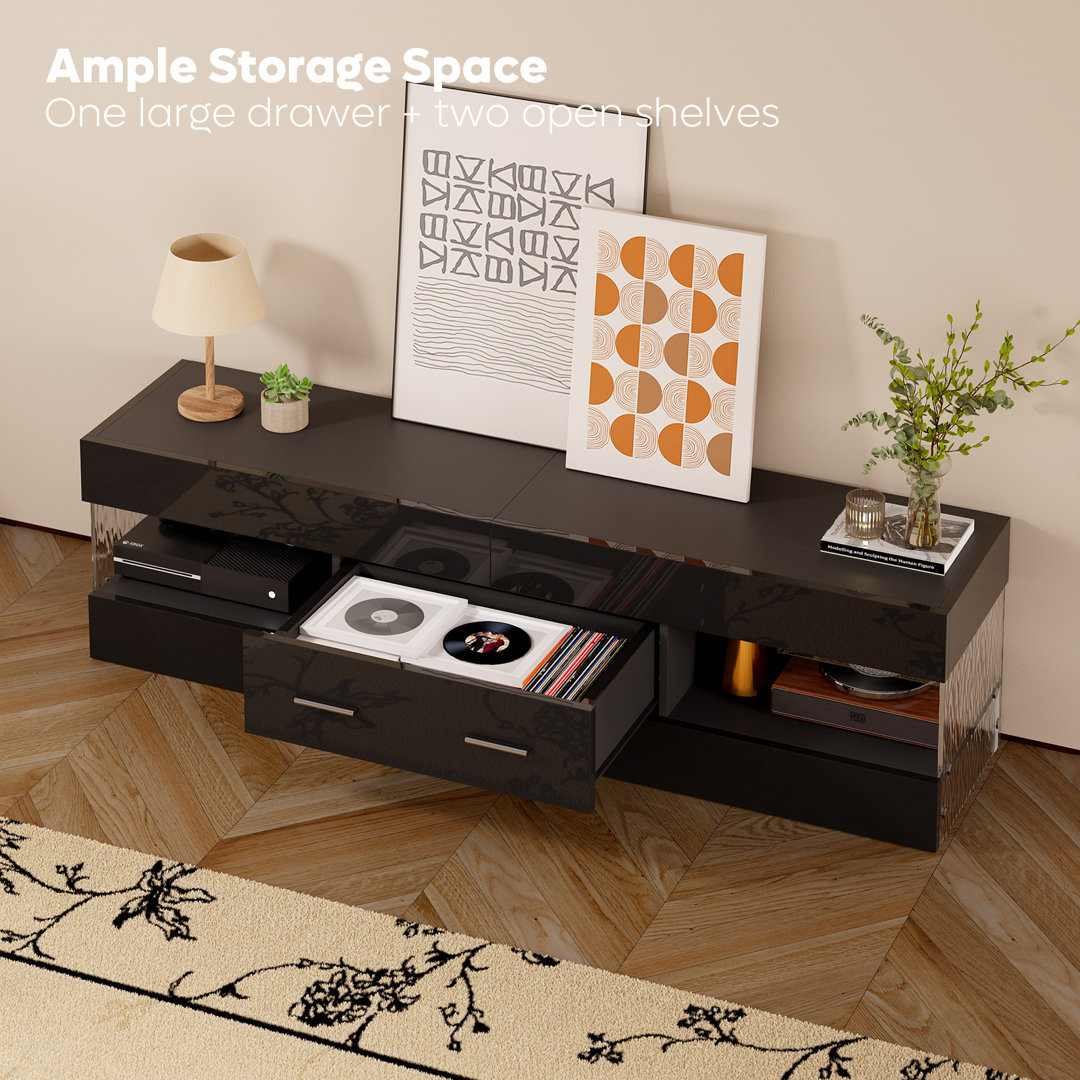 Modern Tv Stand For Tvs Up To 70" With Led And Drawer