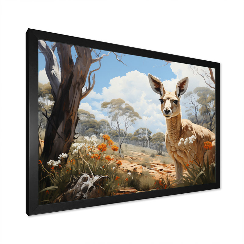 «Kangaroo Bound Pastoral II», reproduction sur toile, Cadre simple noir, H 34 po x l 44 po x P 1,5 po