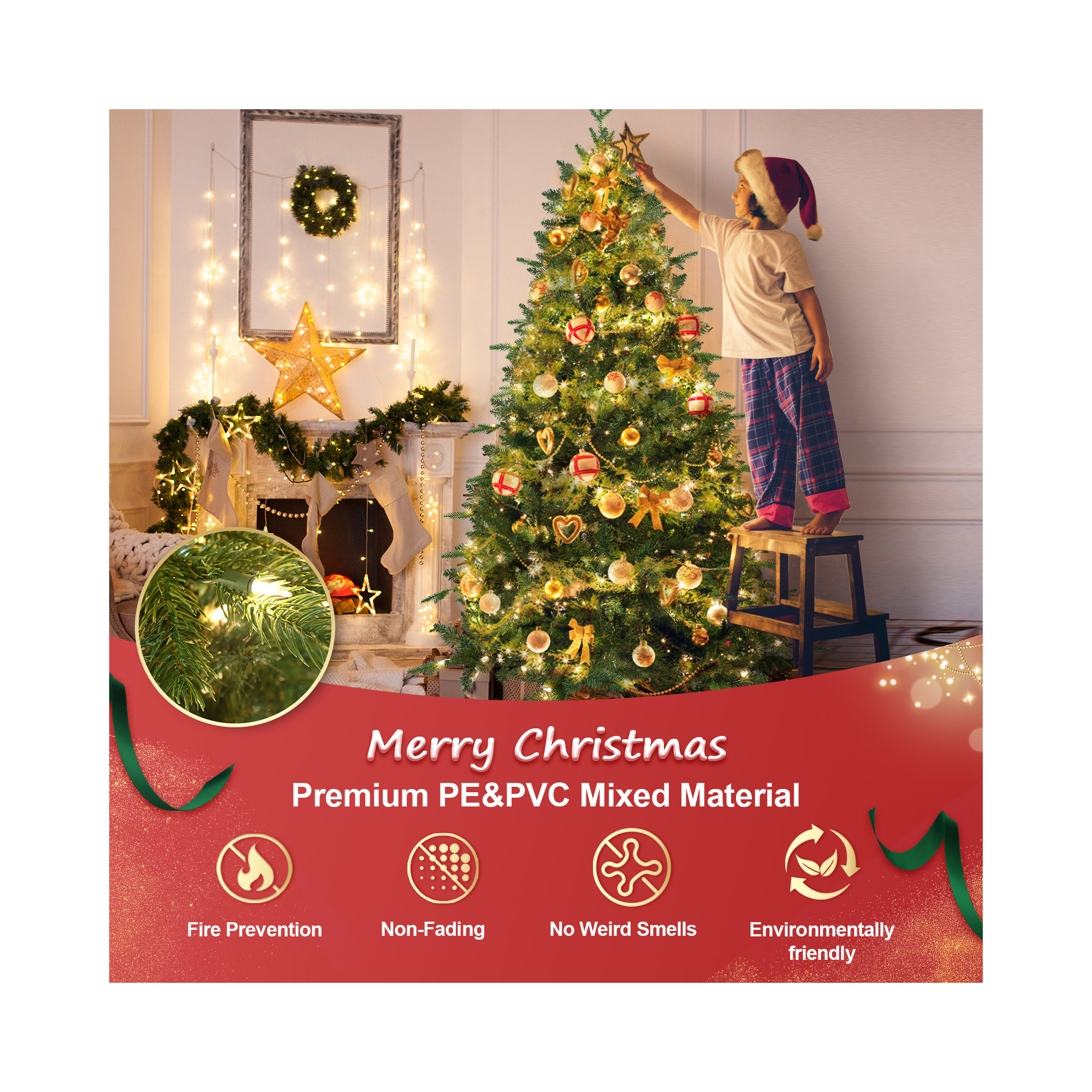 Lighted Artificial Christmas Tree - Stand Included, 6'