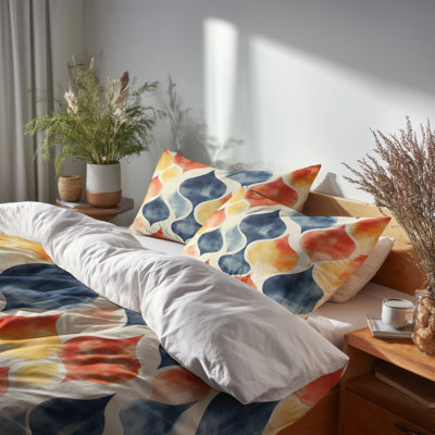 Ensemble de 6 édredons Modern - ensemble de literie et coussin décoratif scandinave bleu et orange Geo Ikat
