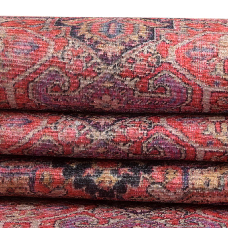 Tapis rouge / bleu marine / beige Prague, Rectangle 9 pi 5 po x 13 pi 1 po
