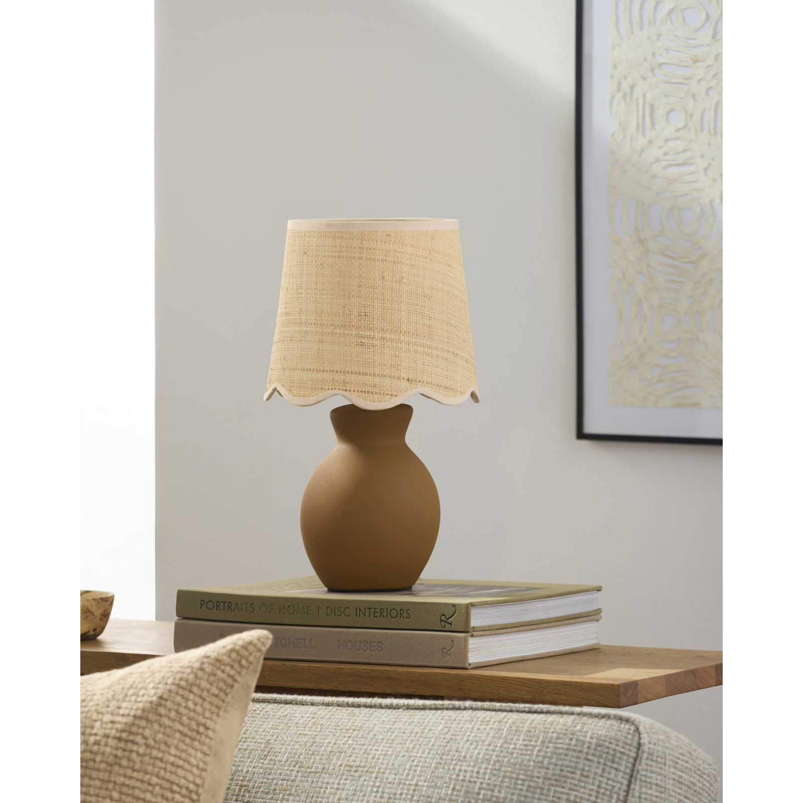 Momsen Scallop Shade Matte Lamp, Tan, Natural, 15"H x 8"W x 8"D