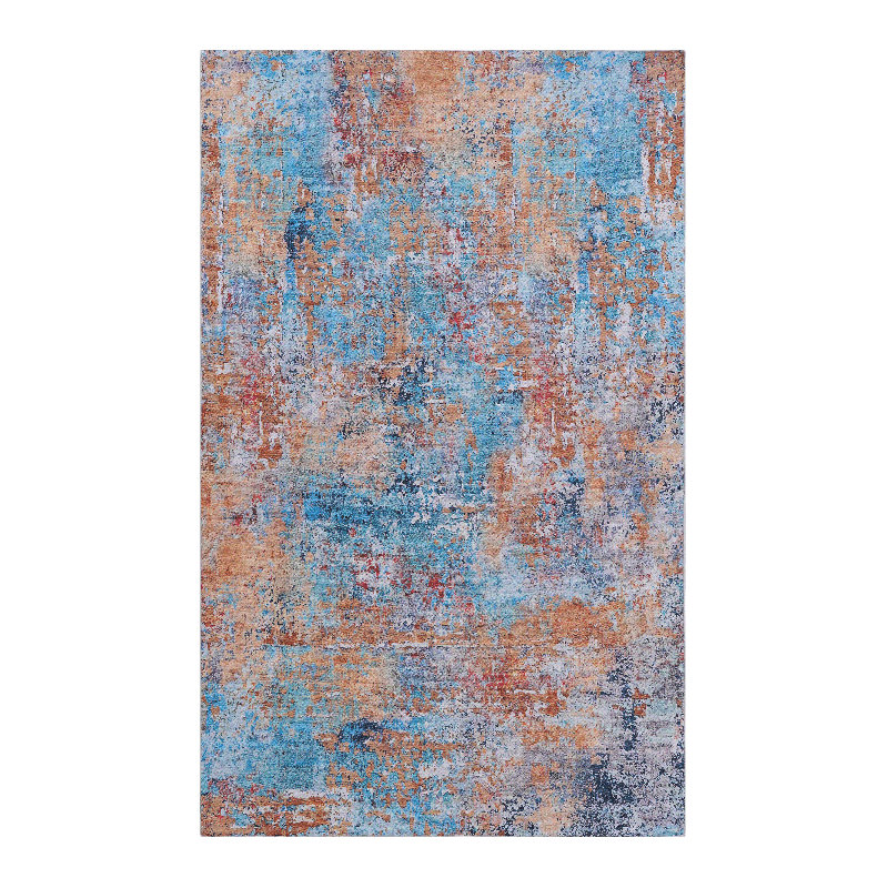 Machine Washable Multi Rug, Abstract Area Rug For Living Room, Rectangle 2' x 3'