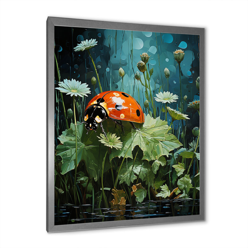 Coccinelle fleurissant jardin émeraude sur toile, Cadre photo argenté, H 32 po x l 16 po x P 1 po
