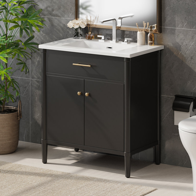 Meuble-lavabo de salle de bain avec lavabo, Noir