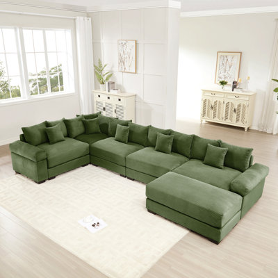 Canapé modulaire surdimensionné surdimensionné en nuage, canapé modulaire convertible, accoudoirs très larges avec repose-pieds, tissu velours côtelé de qualité supérieure, conception ergonomique, assemblage facile, pour le salon