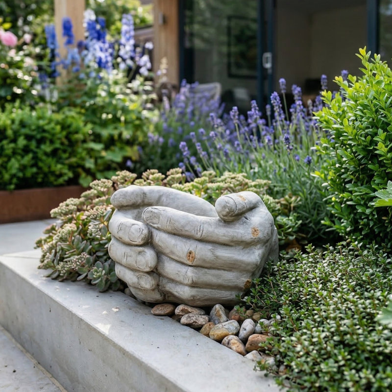 Carmack CUPPED HANDS Planter 19cm Weathered Light Stone Effect